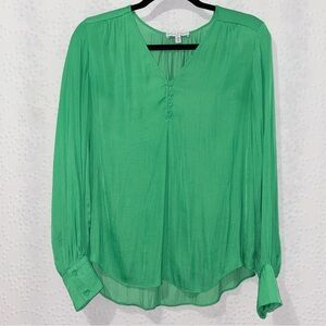Maison d’Amelie Paris Green Long Sleeve Blouse Button Front Womens Med Flowing